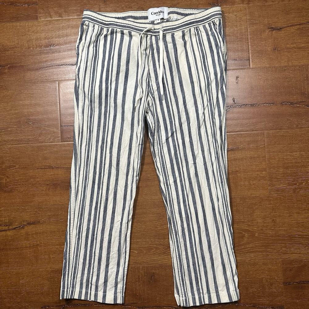 Corridor NY Pull On Crop Pants Mens M 34x25 White Stripe Cotton Drawstrings